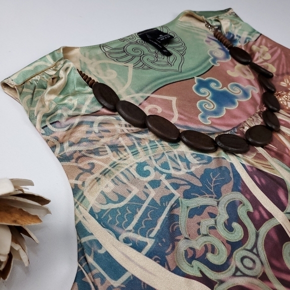 New Gold Multicolored Boho Beaded Blouse XL - Picture 15 of 16